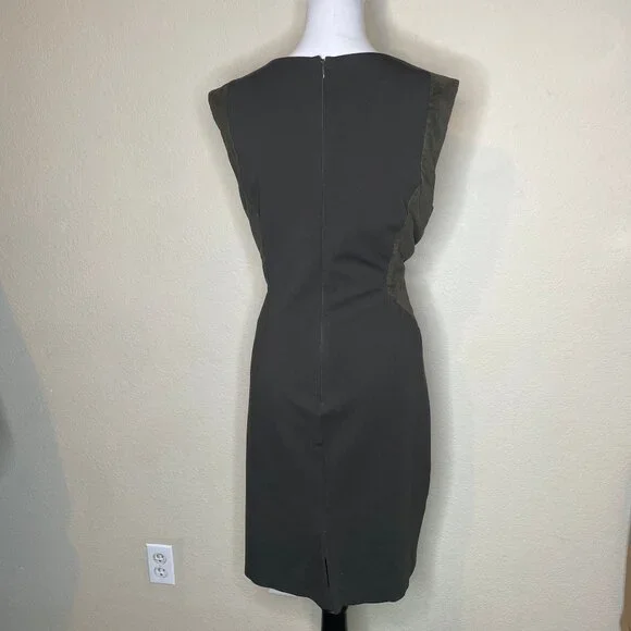 Antonio Melani Olive Green Faux Suede Panel Sheath Dress Size 14 - Picture 3 of 10